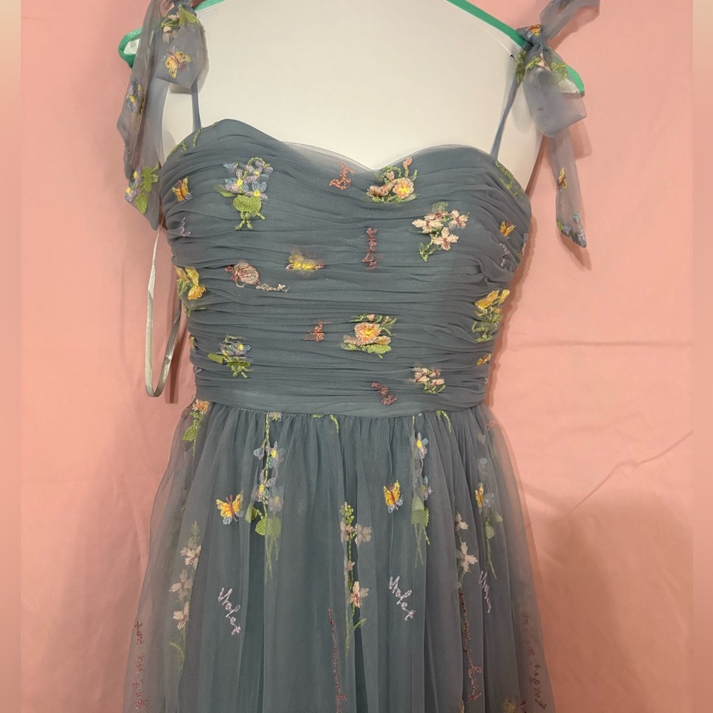 A Line Spaghetti Straps Champagne Prom Dress with Appliques - Picture 3 of 6
